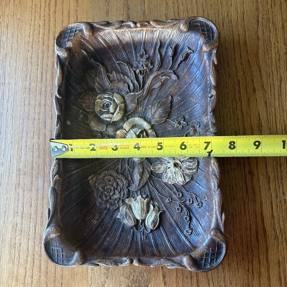 Vintage 40's 1944 Multi Products Syroco Molded Wood Composite Floral Rose‎ Tray